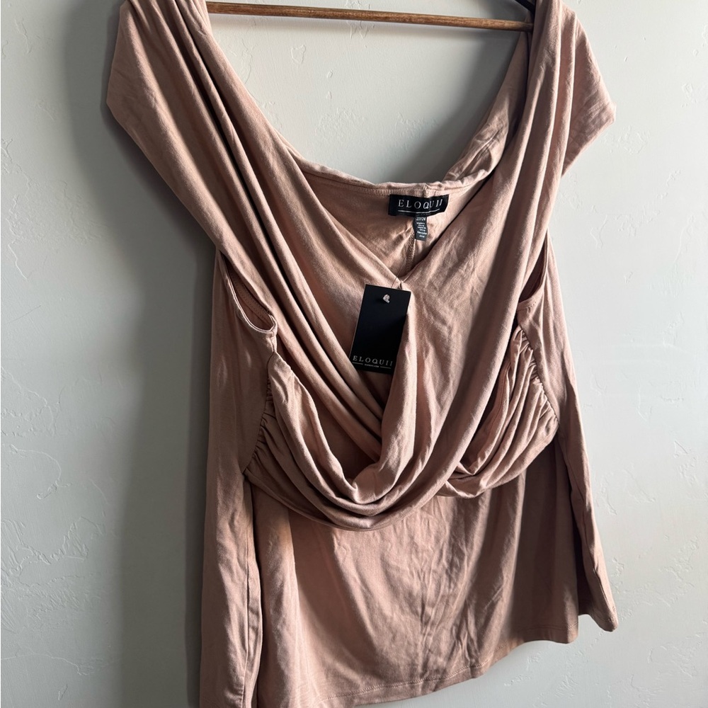 Eloquii Cream Draped Short Sleeve Blouse - Picture 3 of 6